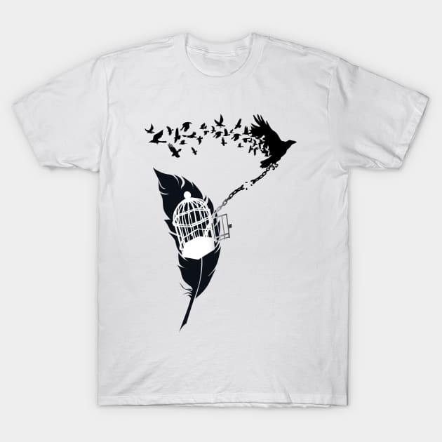 Vintage print with Edgar Alan Poe Poem and Raven Silhouette: Break Free T-Shirt by SFDesignstudio